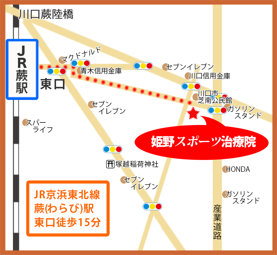蕨駅から当院までの徒歩での案内地図